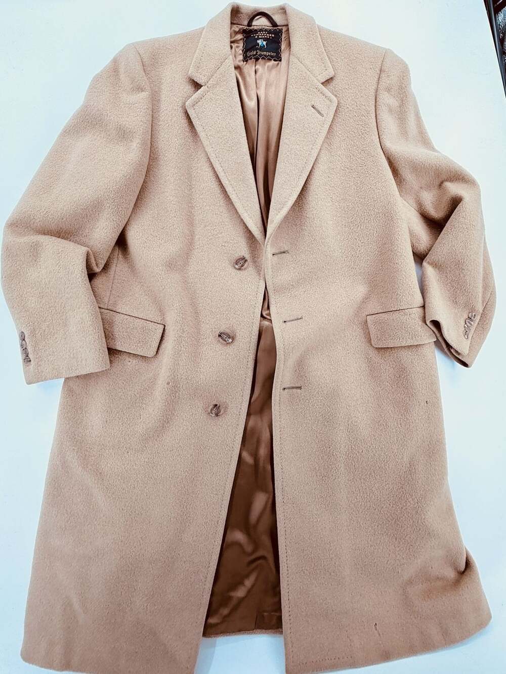Vintage Hart Schaffner Marx Gold Trumpeter Camel Hair Overcoat Mens 44/46 Long